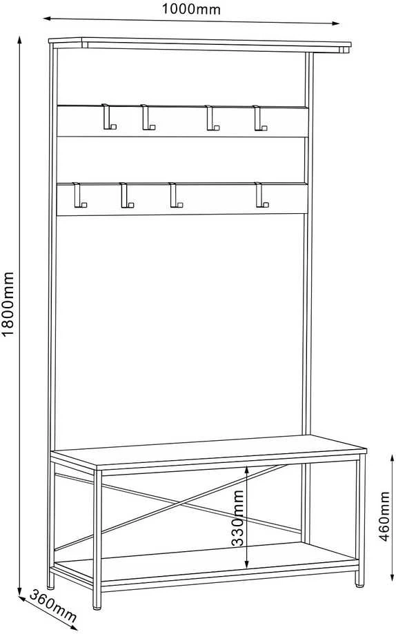 Fotelis Home4You Prieškambario lentyna HEDVIG Pelenų/Juoda 100x36xH180cm