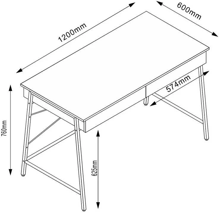 HANNES darbo stalo matmenų schema