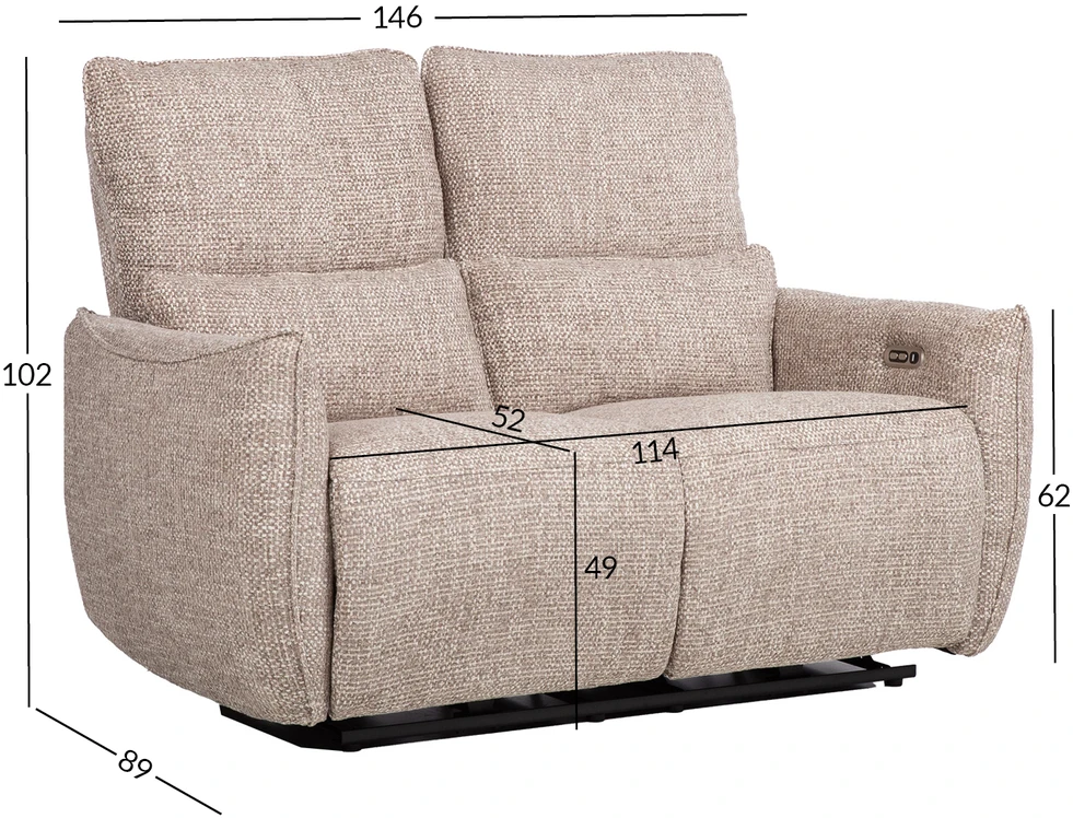 Lova 2-vietė atlošiamoji sofa „BASTIAN“ su elektriniu mechanizmu, smėlio spalvos