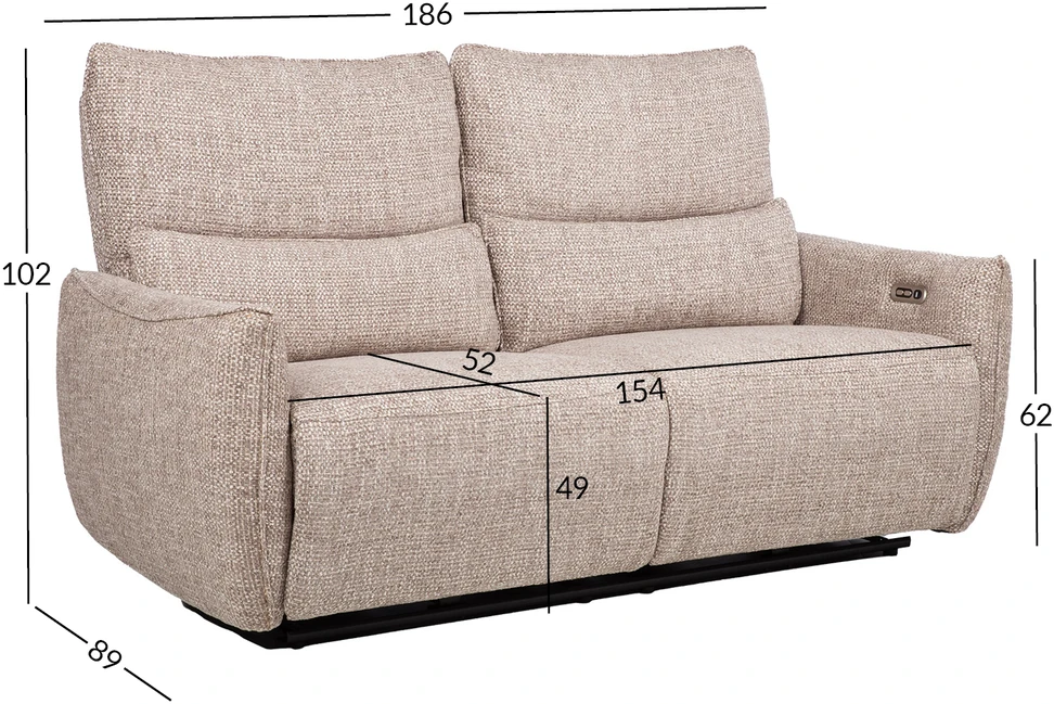 Lova 3-vietė atlošiamoji sofa „BASTIAN“ su elektriniu mechanizmu, smėlio spalvos