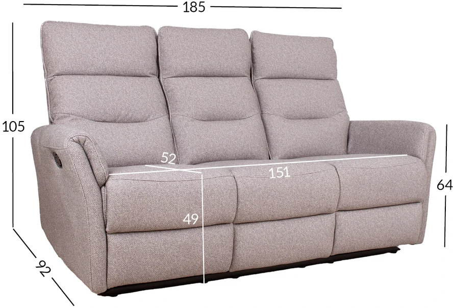 Lova 3-vietė atlošiamoji sofa „BOWERS“ su rankiniu mechanizmu, smėlio spalvos