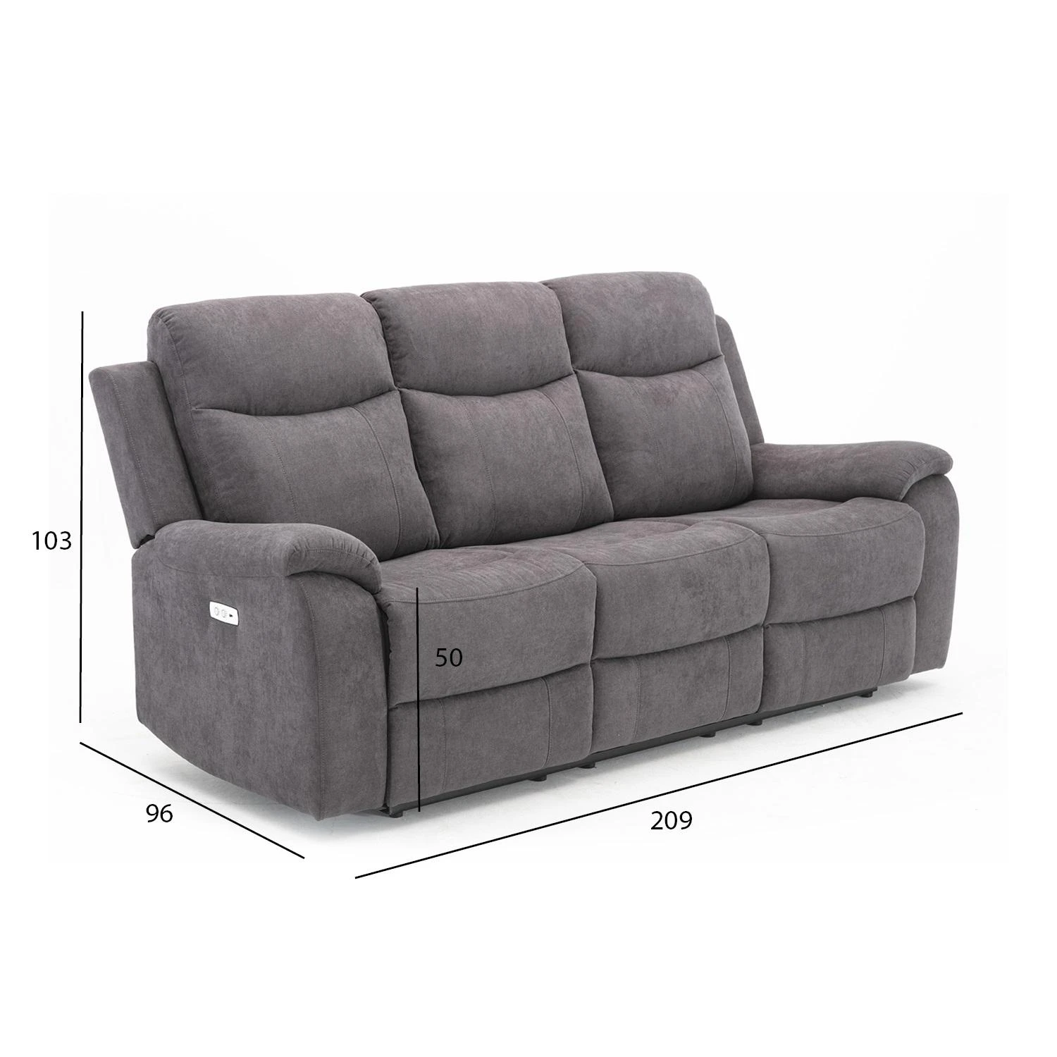 Home4You Trivietė atlošiama sofa MILO su elektriniu mechanizmu, pilka