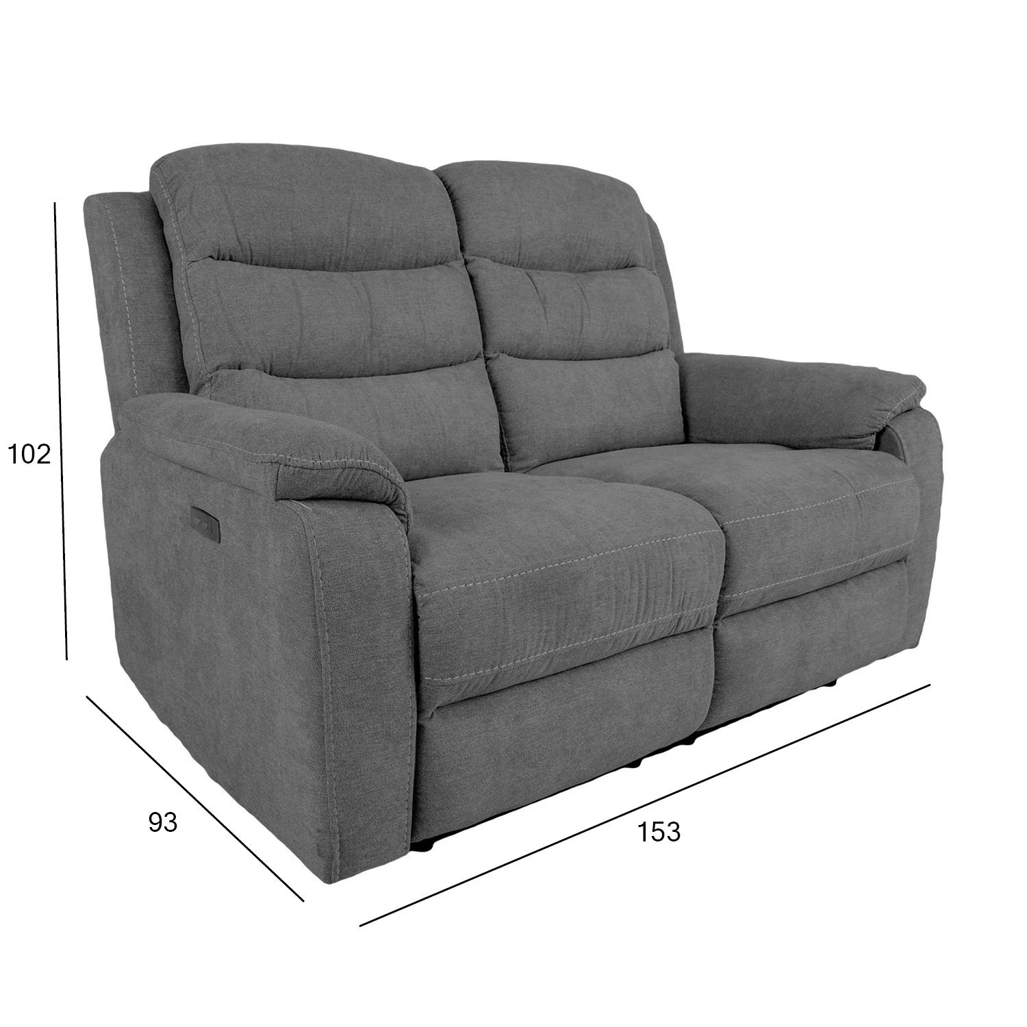 Home4You Dvivietė atlošiama sofa MIMI su elektriniu mechanizmu, pilka