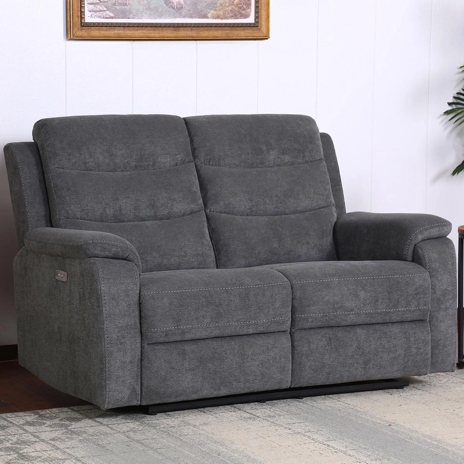 Home4You Dvivietė atlošiama sofa MIMI su elektriniu mechanizmu, pilka