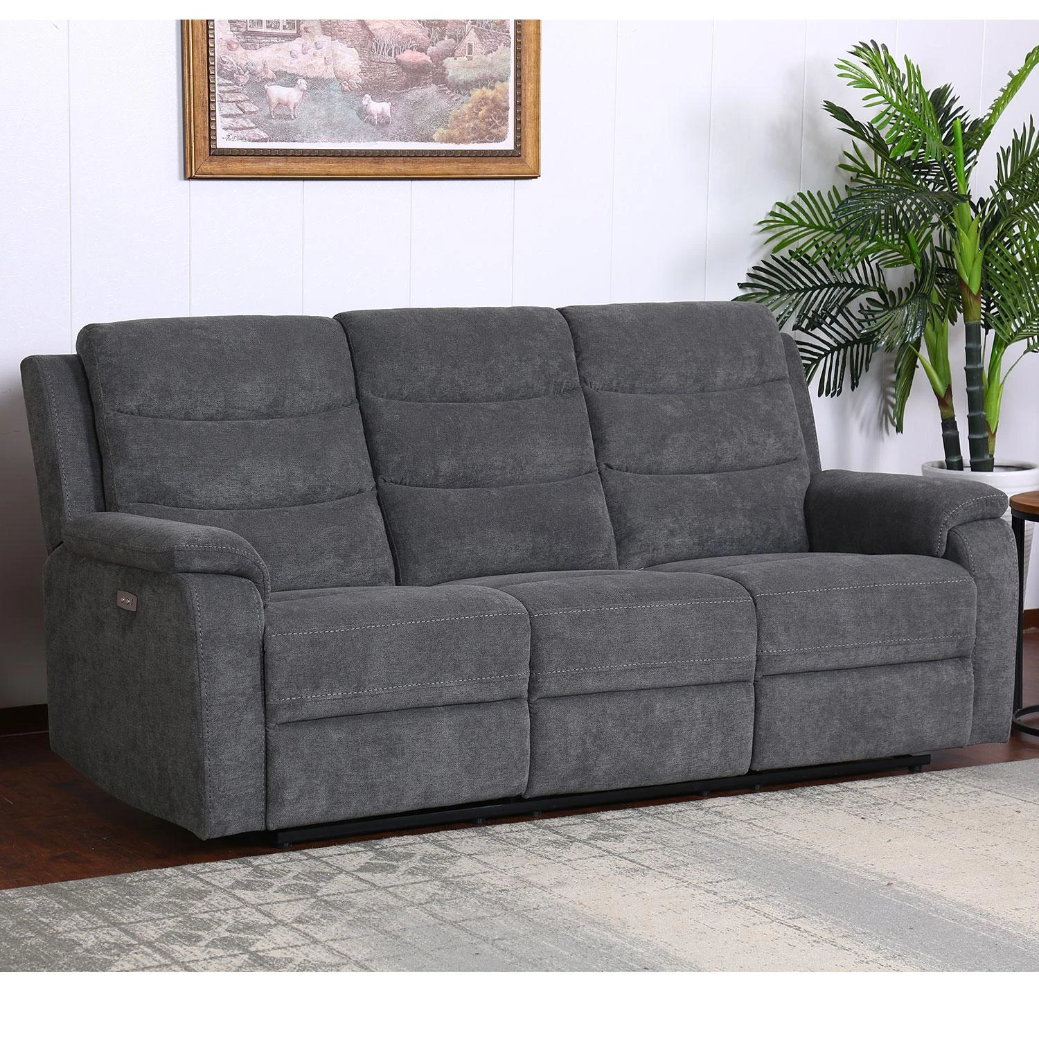 Home4You Trivietė atlošiama sofa MIMI su elektriniu mechanizmu, pilka
