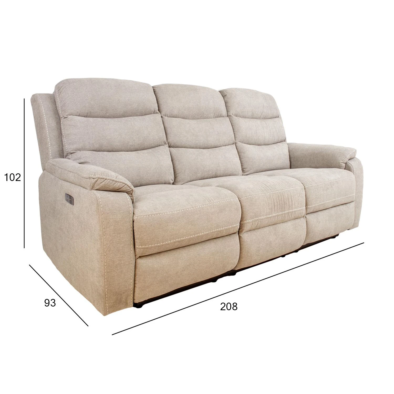 Home4You Trivietė atlošiama sofa MIMI su elektriniu mechanizmu, šviesiai pilka