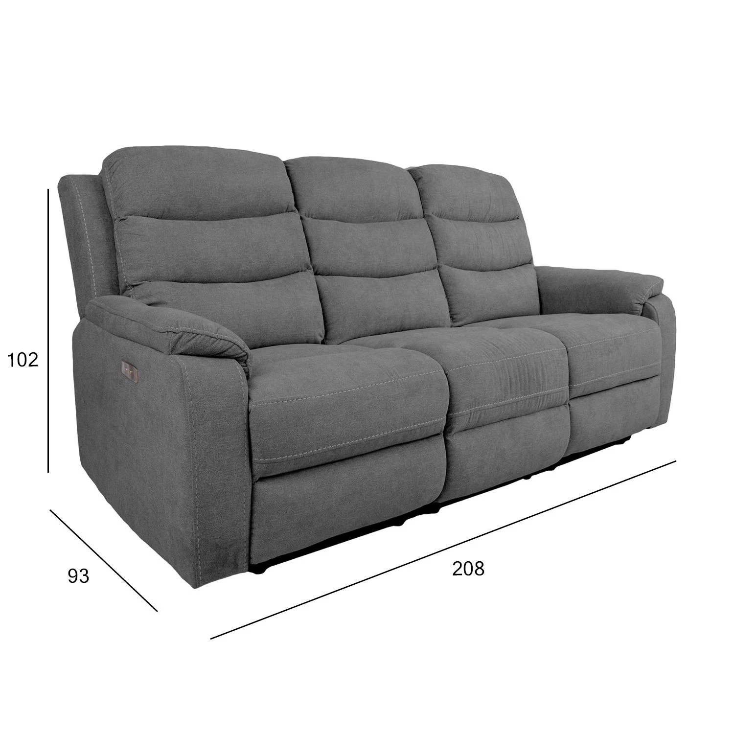 Home4You Trivietė atlošiama sofa MIMI su elektriniu mechanizmu, pilka