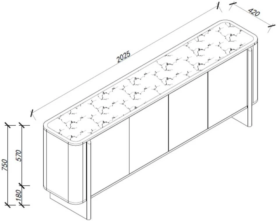 TV staliukas Home4You Indauja MORBEN 202,5x42x75 cm, melaminas su ąžuolo dekoru