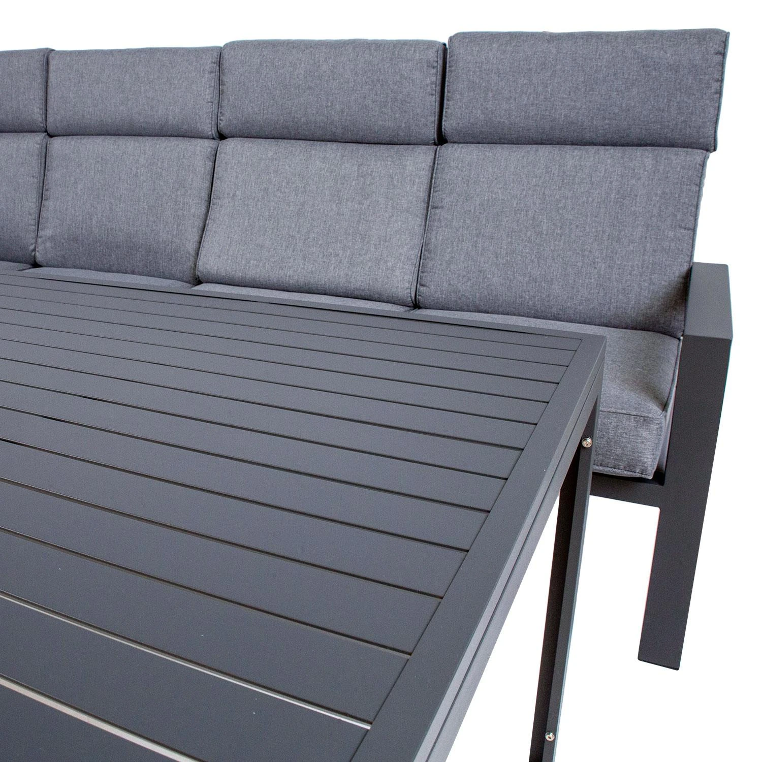 Lauko baldų komplektas Home4You Sodo baldų komplektas CASTEN, stalas ir kampinė sofa, spalva: tamsiai pilka