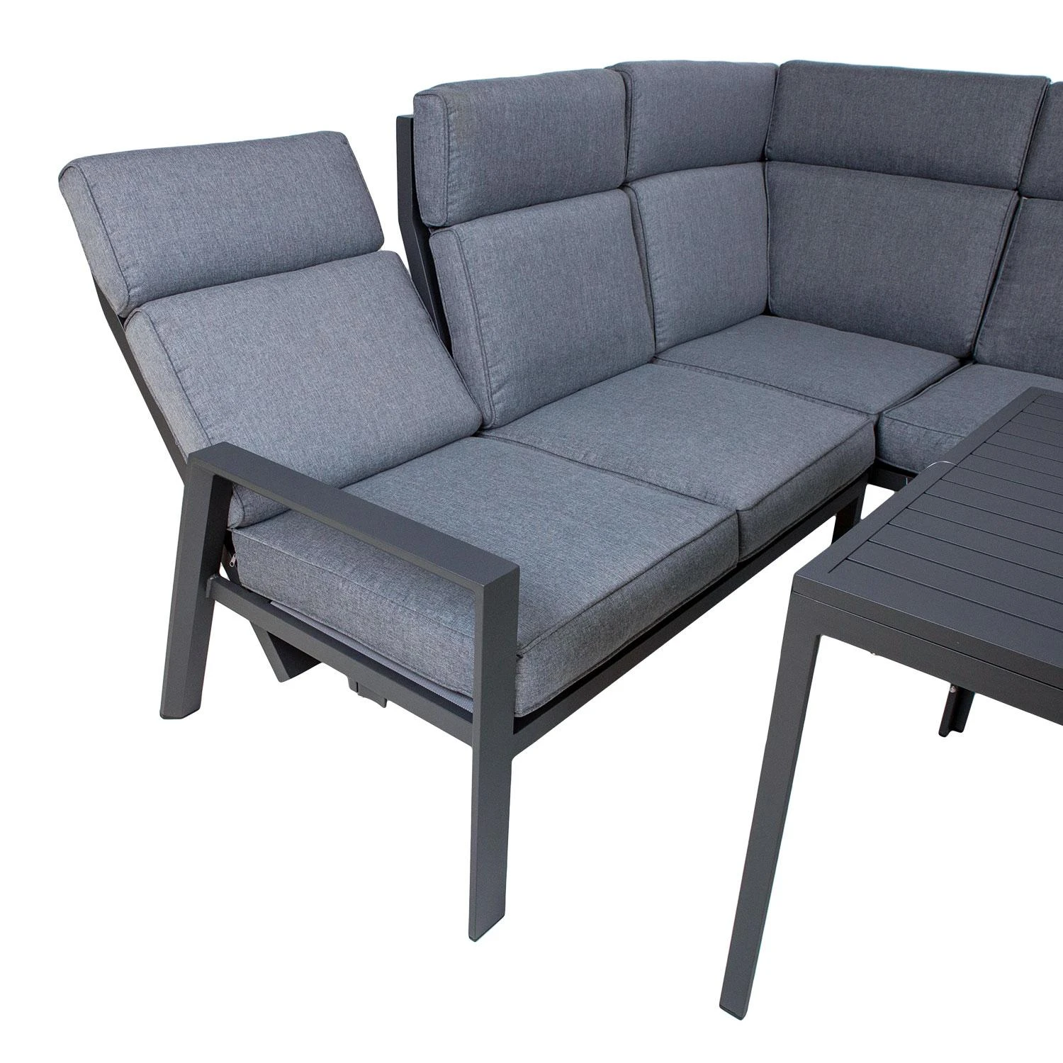 Lauko baldų komplektas Home4You Sodo baldų komplektas CASTEN, stalas ir kampinė sofa, spalva: tamsiai pilka