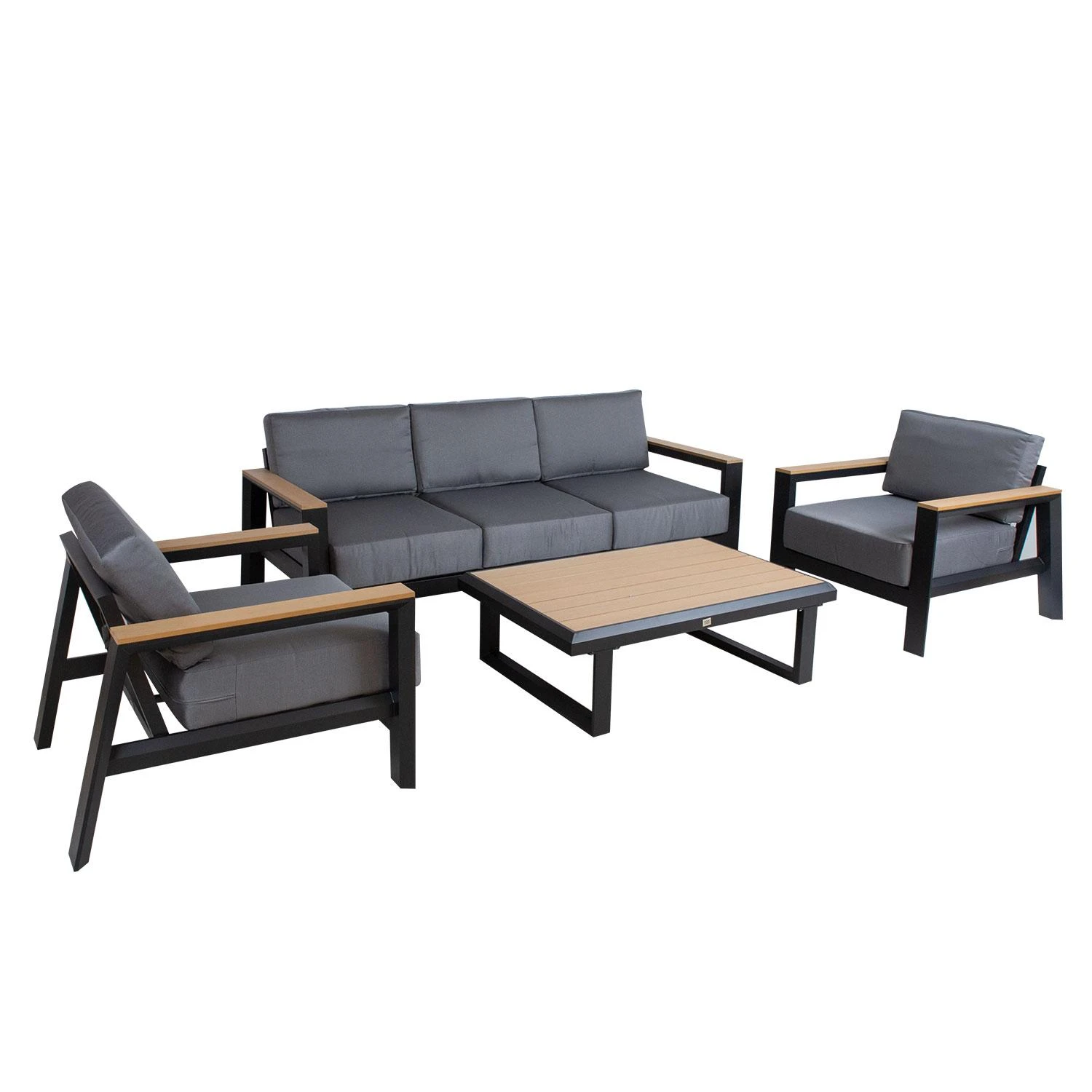 Lauko baldų komplektas Home4You Sodo baldų komplektas FELINO table, sofa and 2 chairs, juodas