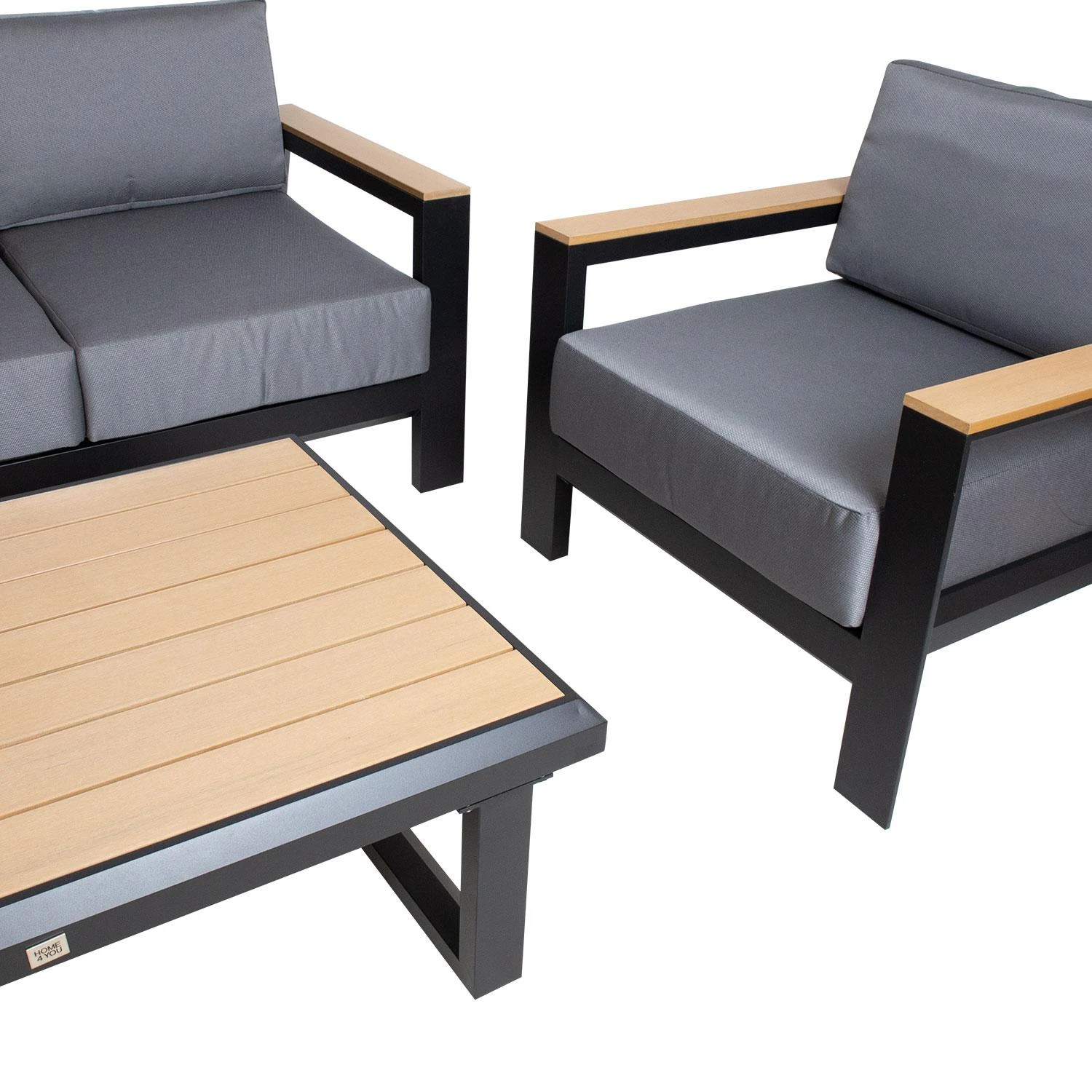Lauko baldų komplektas Home4You Sodo baldų komplektas FELINO table, sofa and 2 chairs, juodas