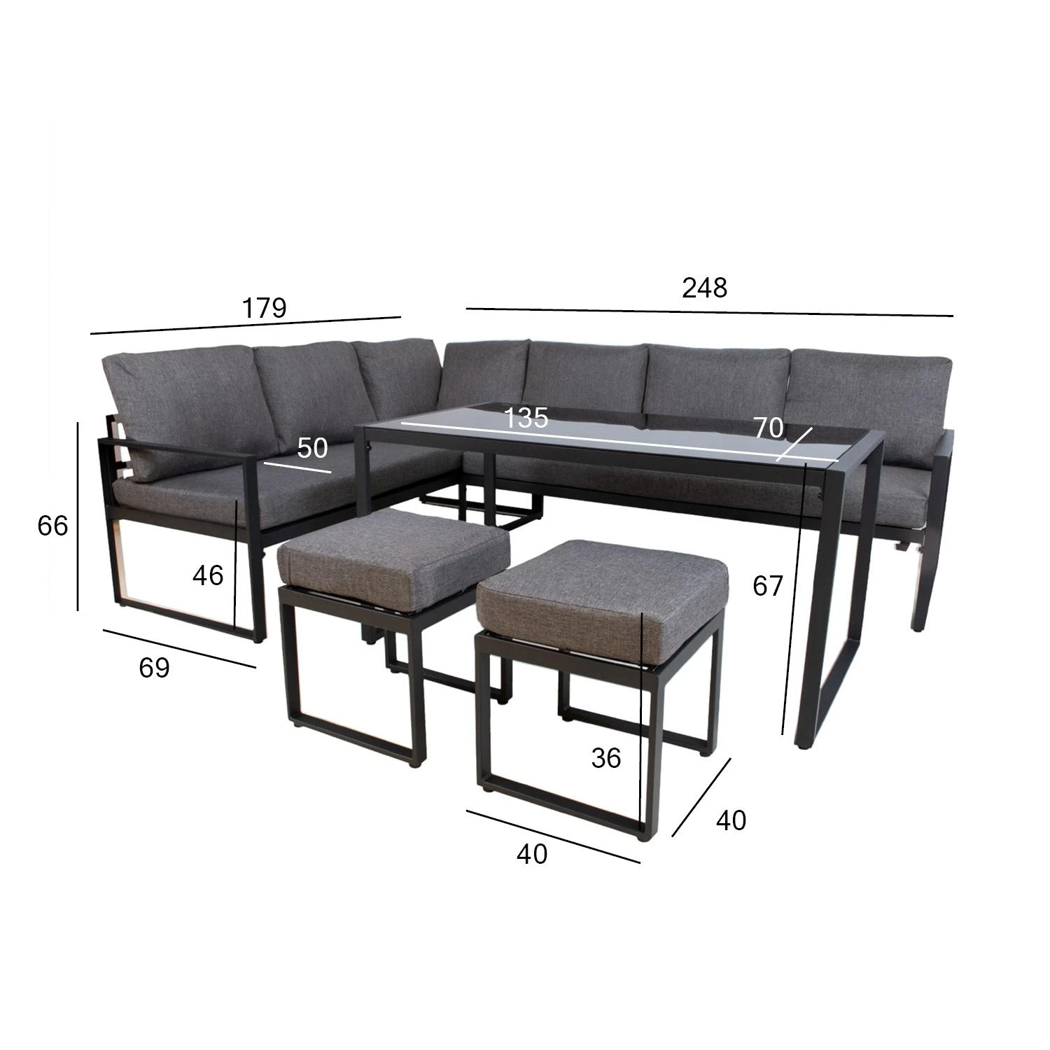 Lauko baldų komplektas Home4You Sodo baldų komplektas LEIPZIG table, corner sofa, 2 ottomans