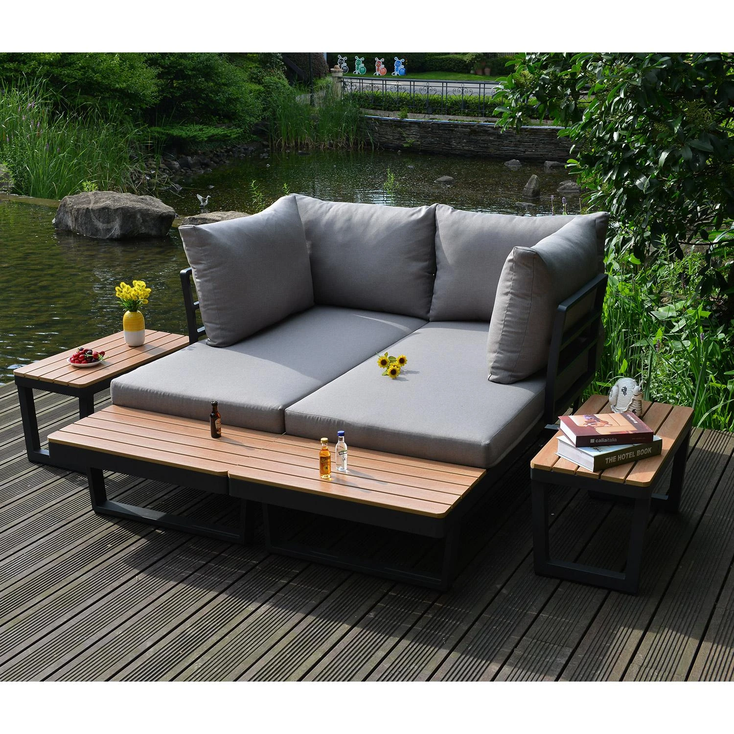 Lauko baldų komplektas Home4You Sodo baldų komplektas MALTA modular sofa, 2 tables