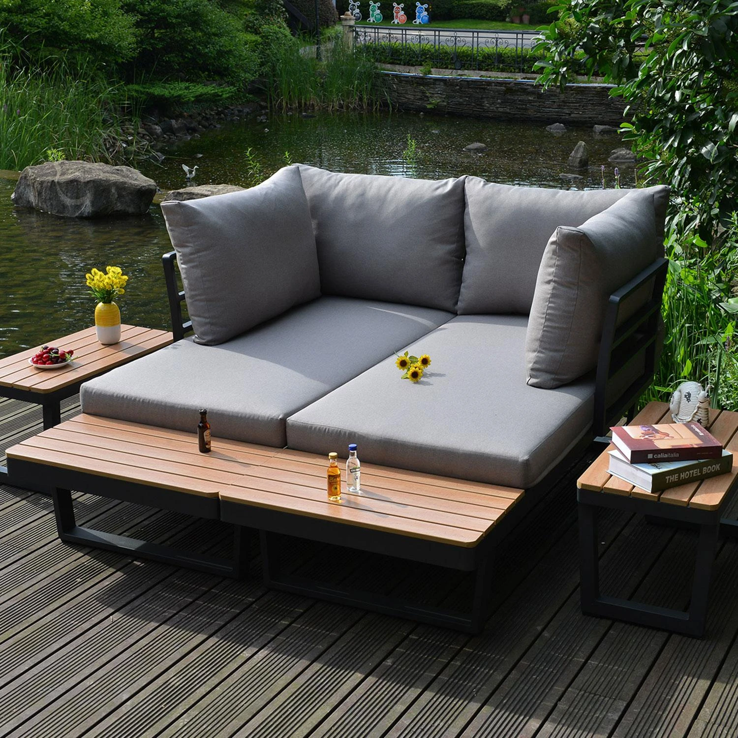 Lauko baldų komplektas Home4You Sodo baldų komplektas MALTA modular sofa, 2 tables