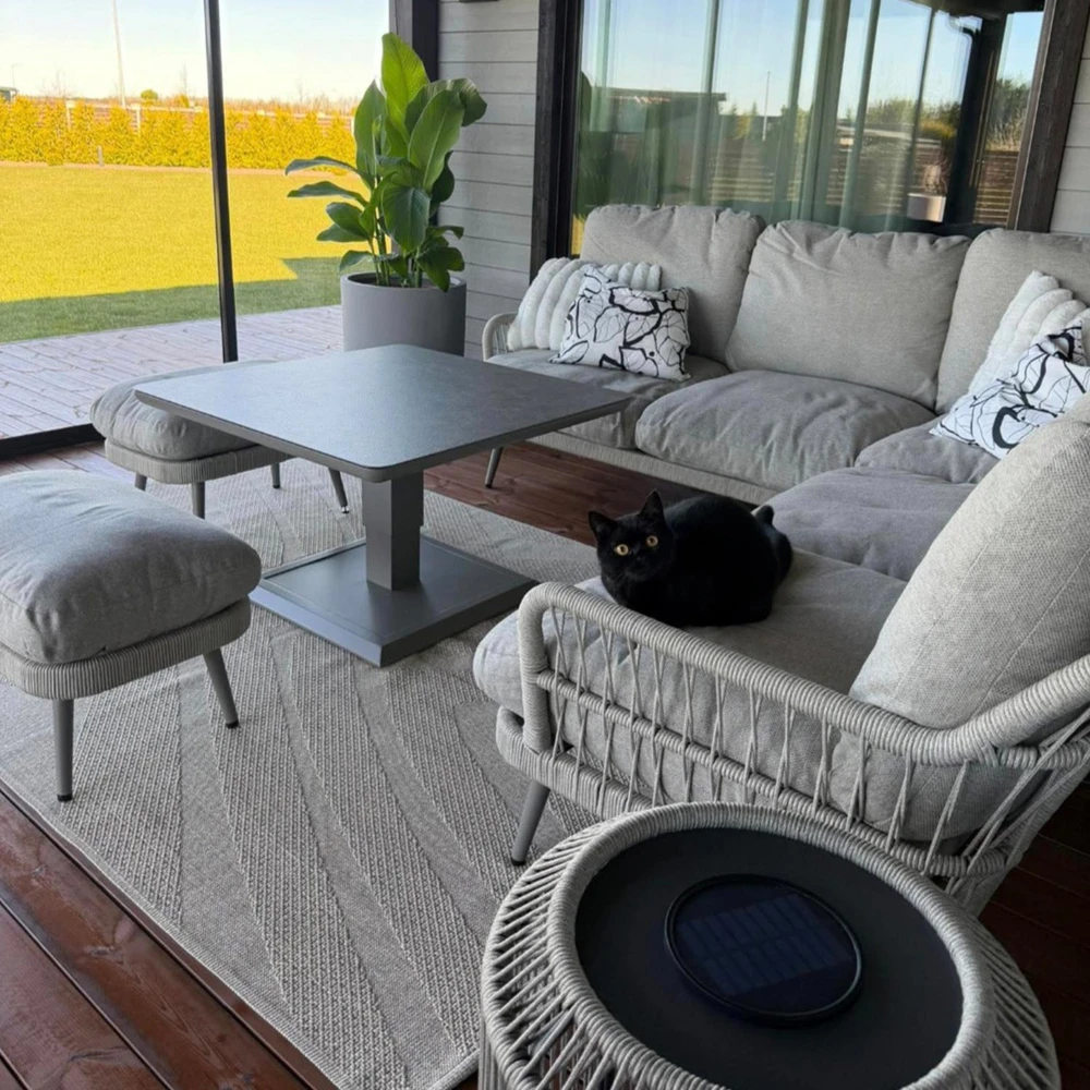 Lauko baldų komplektas Home4You Sodo baldų komplektas MARENDA 4-parts, pilkas/beige