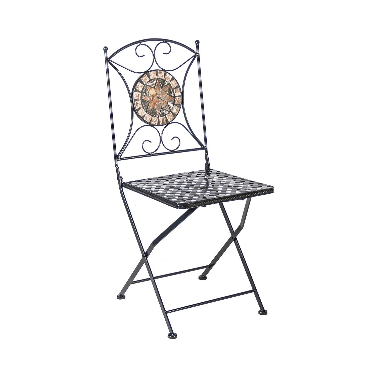 Lauko baldų komplektas Home4You Sodo baldų komplektas MOSAIC stalas ir 4 kėdės (38665), metalinis rėmas, spalva: juoda