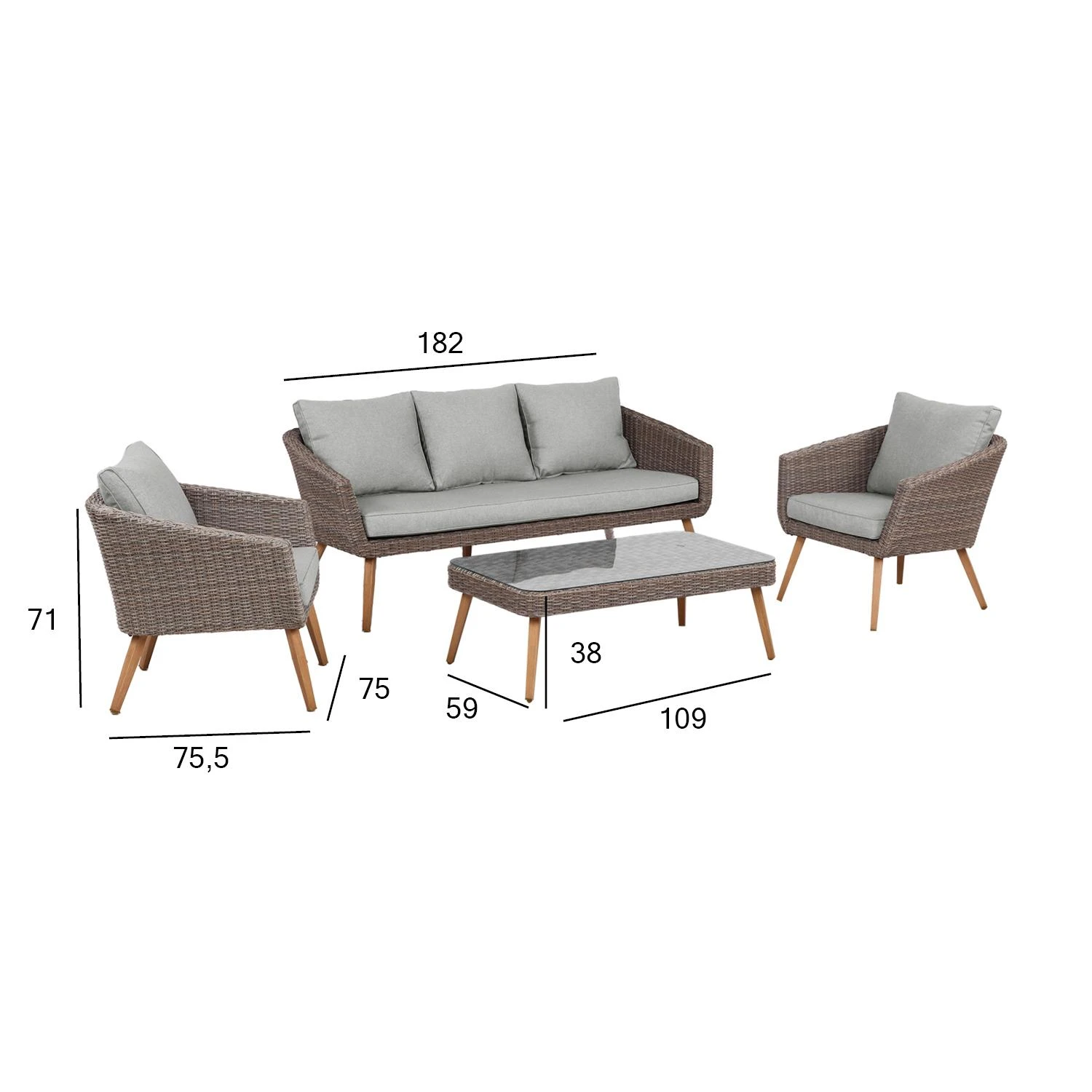 Lauko baldų komplektas Home4You Sodo baldų komplektas NORWAY coffee table, sofa, 2 chairs