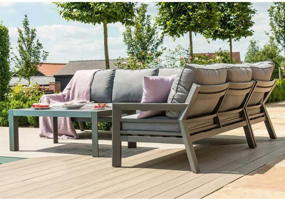 Lauko baldų komplektas Home4You Dark Sodo baldų komplektas TOMSON stalas ir kampinė sofa, tamsiai pilka