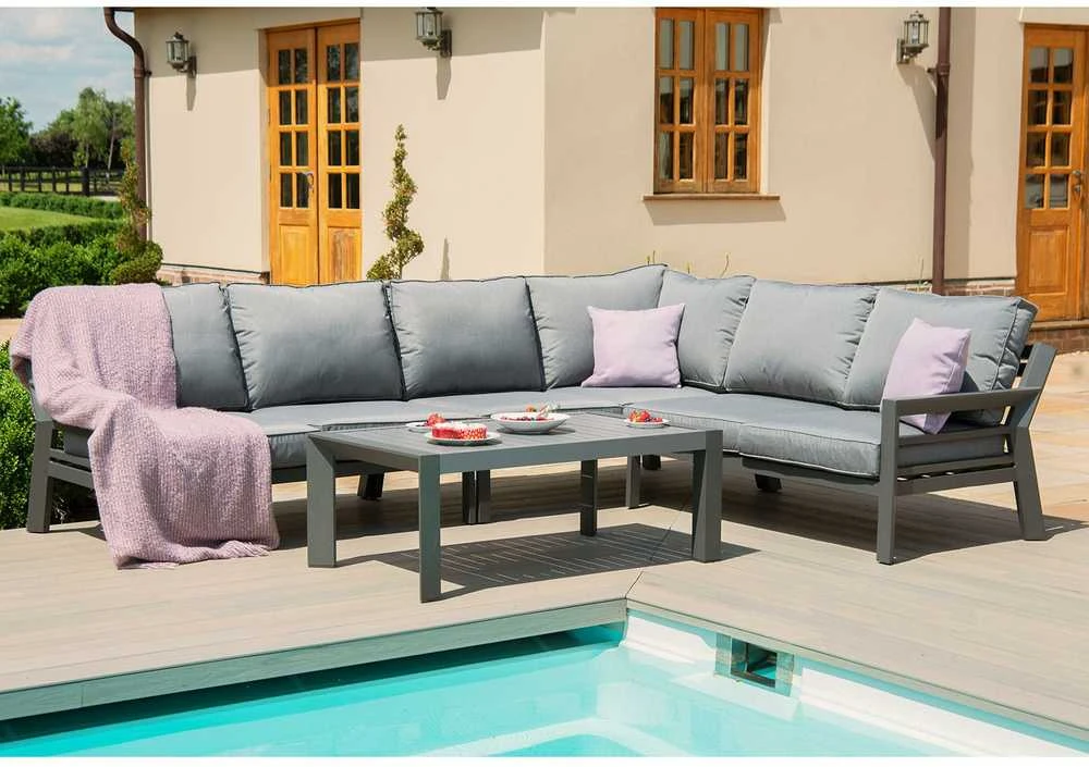 Lauko baldų komplektas Home4You Dark Sodo baldų komplektas TOMSON stalas ir kampinė sofa, tamsiai pilka