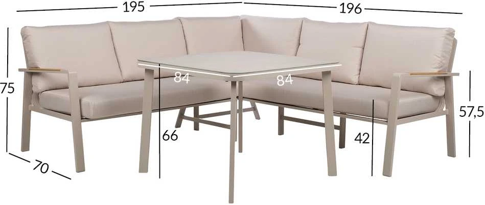 Home4You Lauko baldų komplektas UPLAND Stalas ir kampinė sofa Smėlio