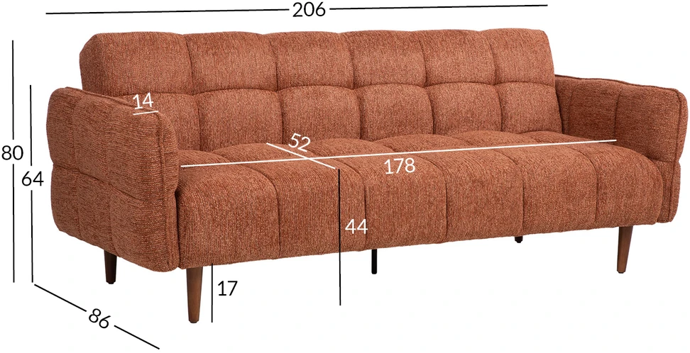 3-vietė miegamoji sofa „SERENA“, plytų raudonumo spalvos