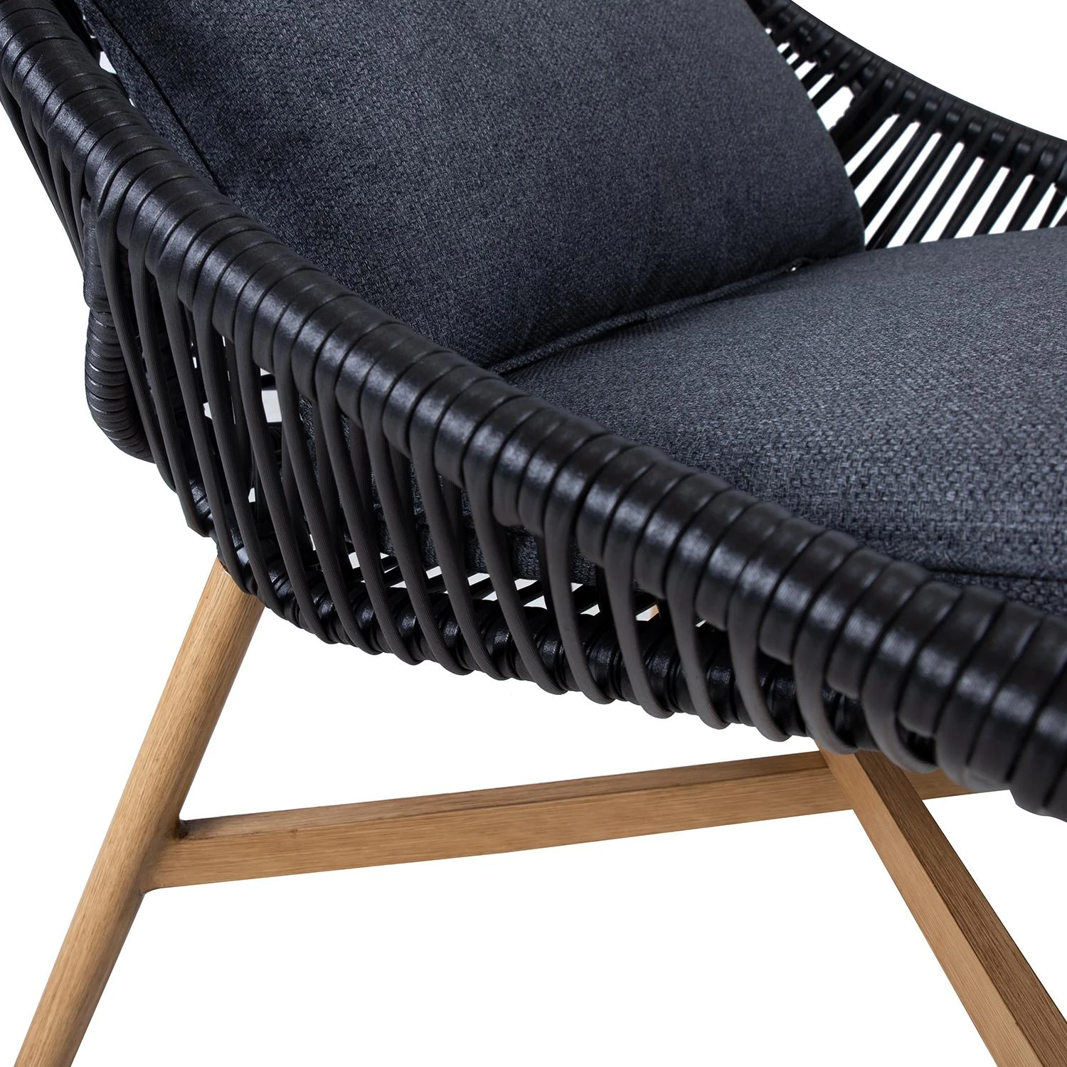 Home4You Lauko baldų komplektas HELSINKI, sofa, 2 kėdės ir 2 stalai, rėmas: aliuminis su plastikinių vytelių apdaila, spalva: juoda