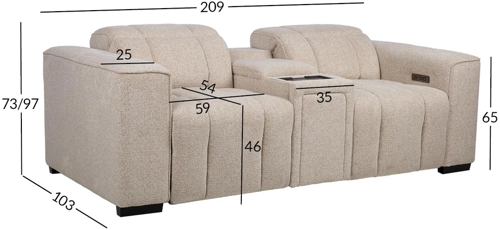 Lova „Sofa HUB“ 2-vietė elektrinė atlošiamoji sofa, smėlio spalvos