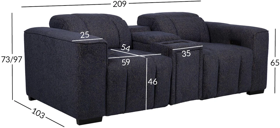Lova „HUB“ dvivietė elektrinė atlošiamoji sofa, tamsiai mėlyna
