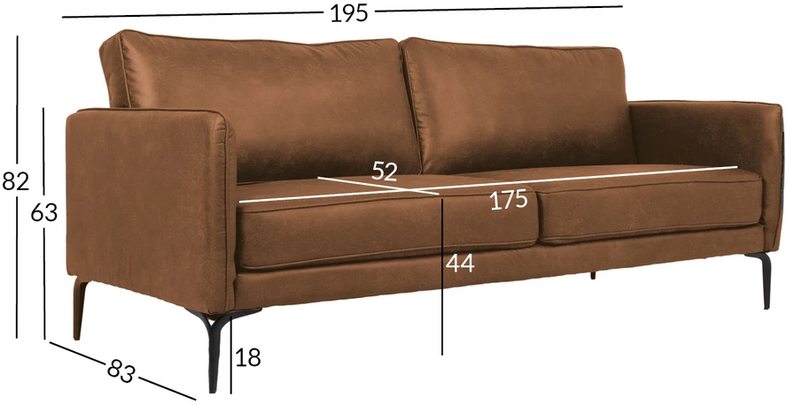 Home4You Sofa SOFIA 3-vietė, ruda