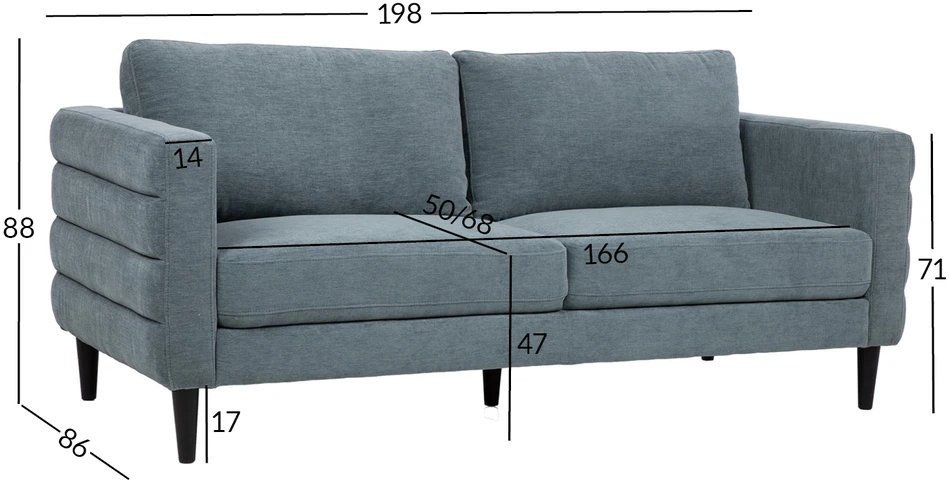 Home4You Sofa STEVENS trivietė, žalsvai pilka