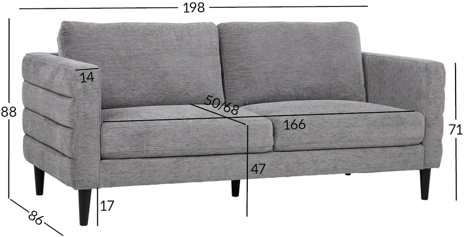 Home4You Sofa STEVENS 3-seater, pilkas