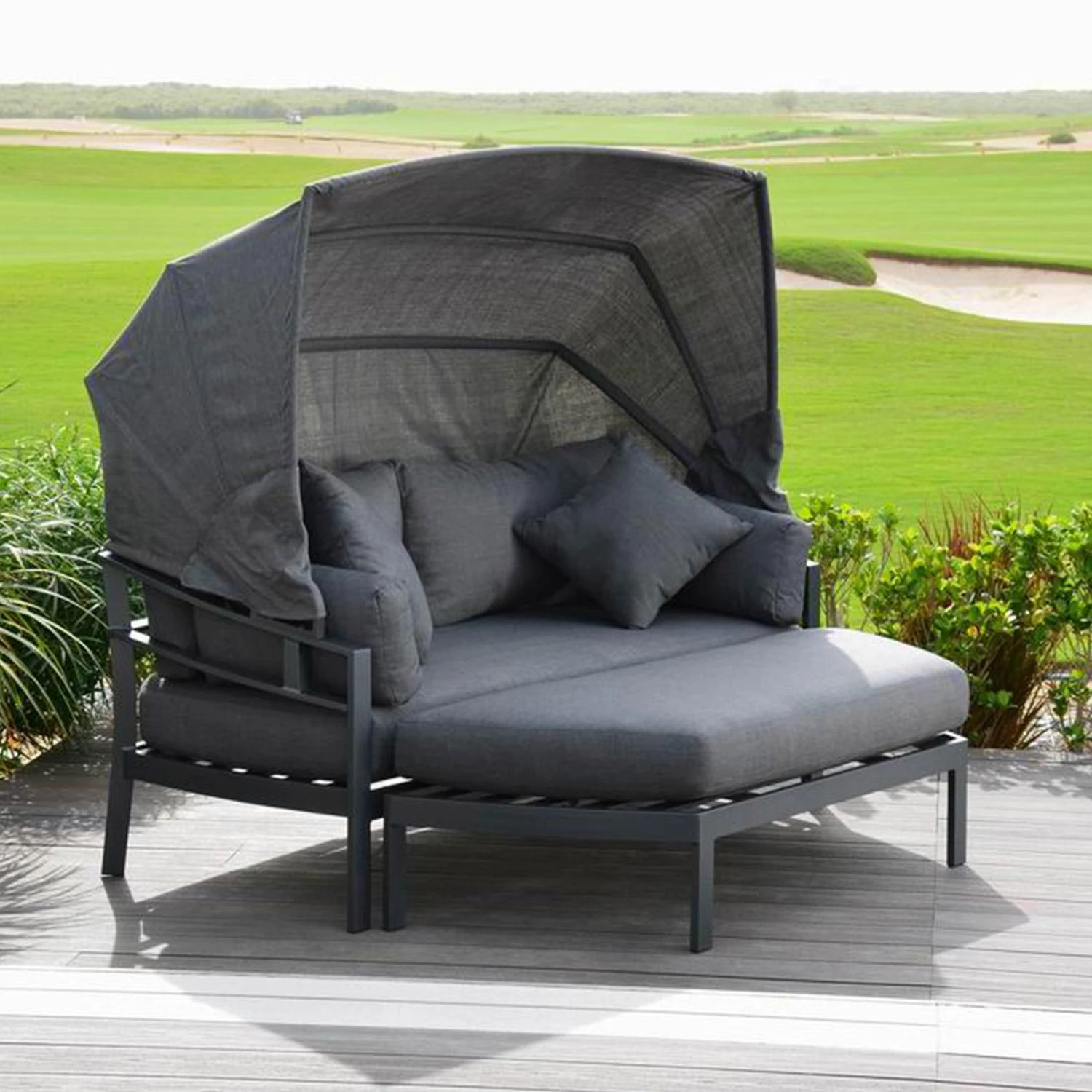 Lauko baldų komplektas Home4You Sofa TOMSON su baldakimu, tamsios pilkos