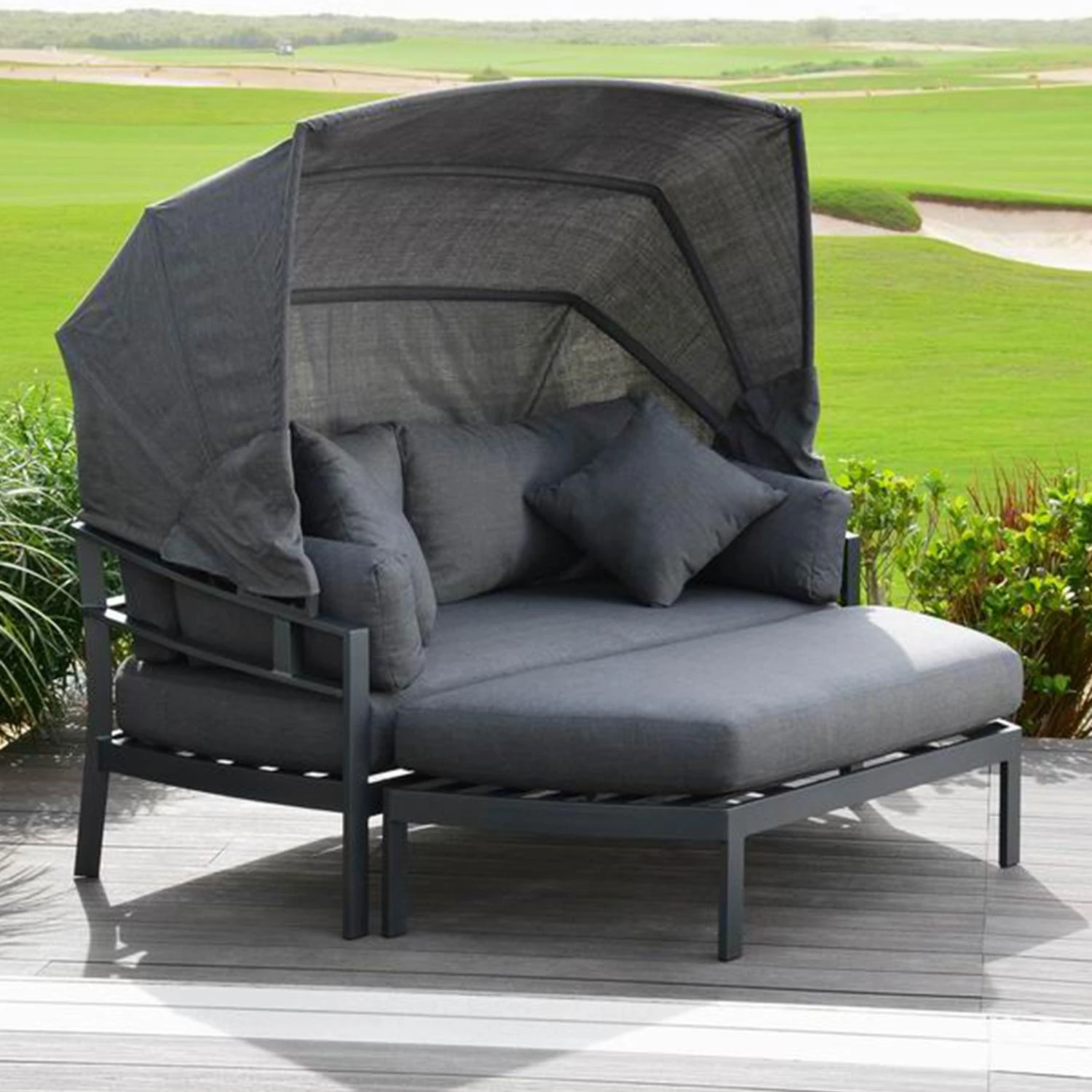 Lauko baldų komplektas Home4You Sofa TOMSON su baldakimu, tamsios pilkos