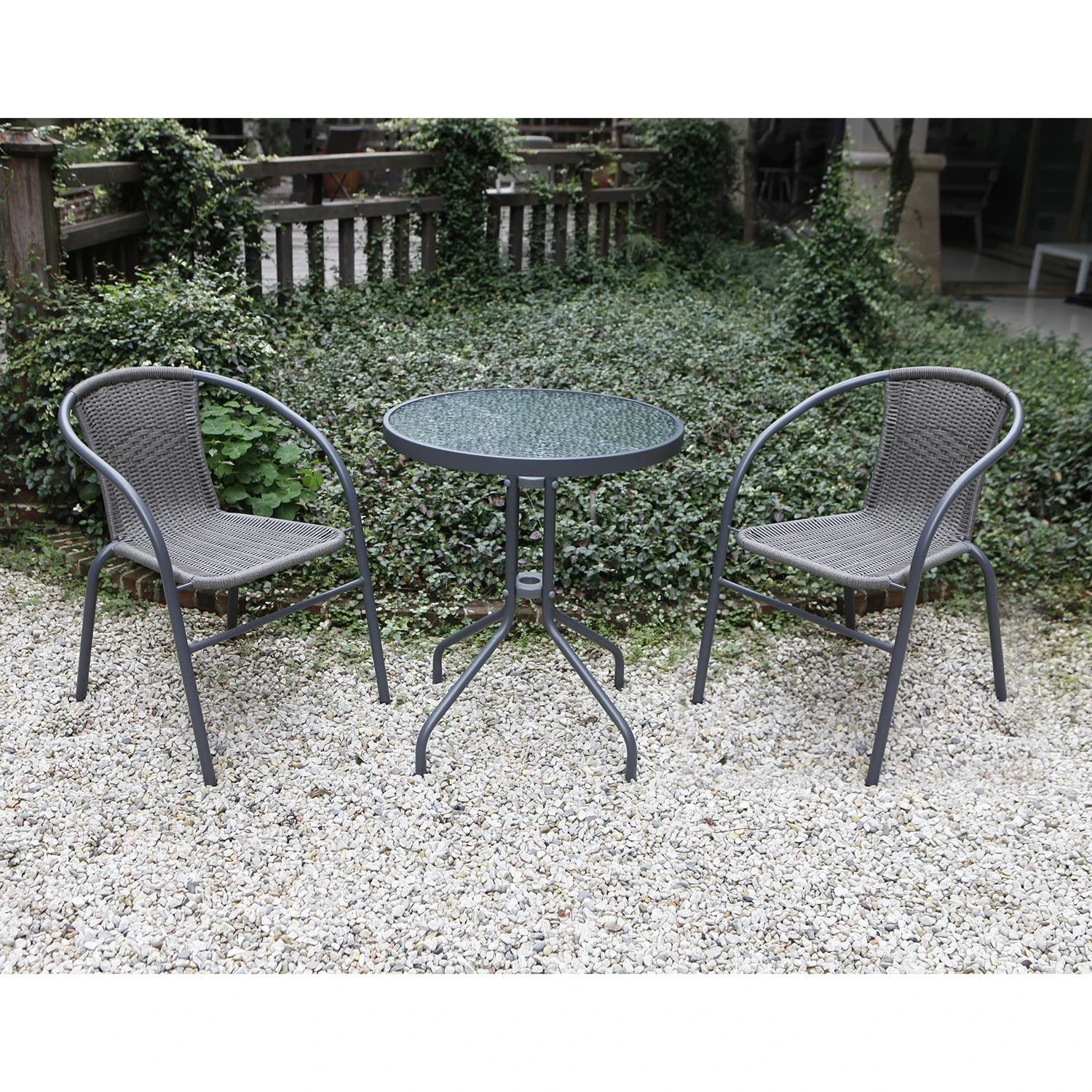 Home4You Stalas BISTRO D60xH70cm, viršus: grūdintas stiklas, rėmas: metalinis, spalva: pilka