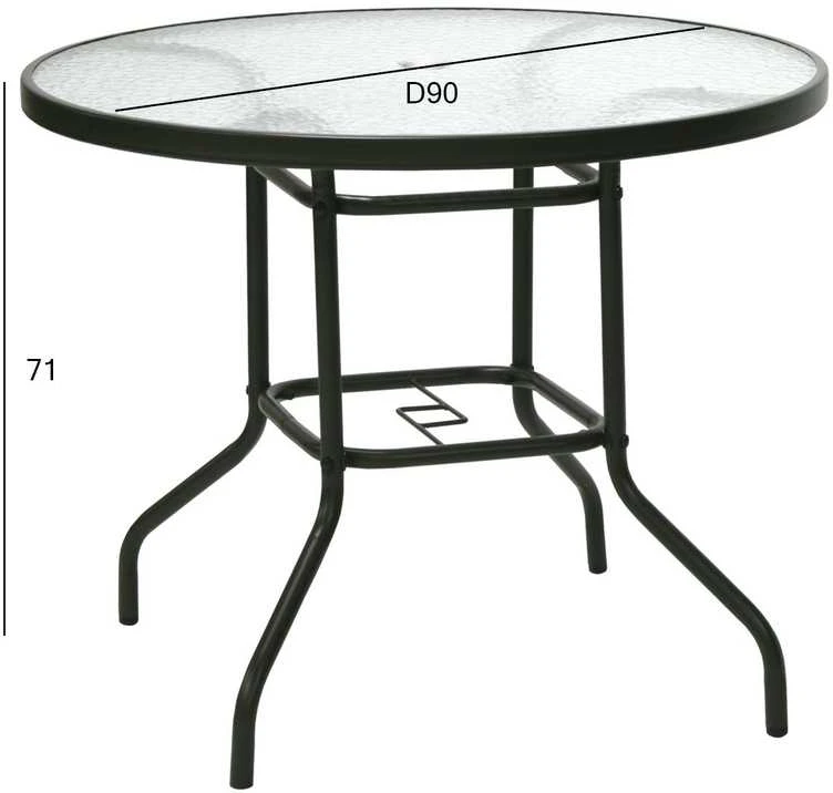 Home4You Stalas DUBLIN D90xH71cm, stalo virus: 5mm grudintas stiklas, remas: plienas, spalva: tamsiai ruda