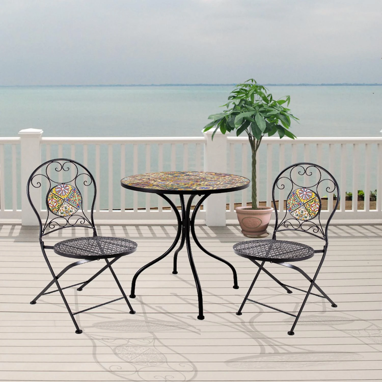 Home4You Stalas MOROCCO D60xH71cm, rėmas: metalinis, juodas, stalviršis: spalvotas, su mozaikos motyvais
