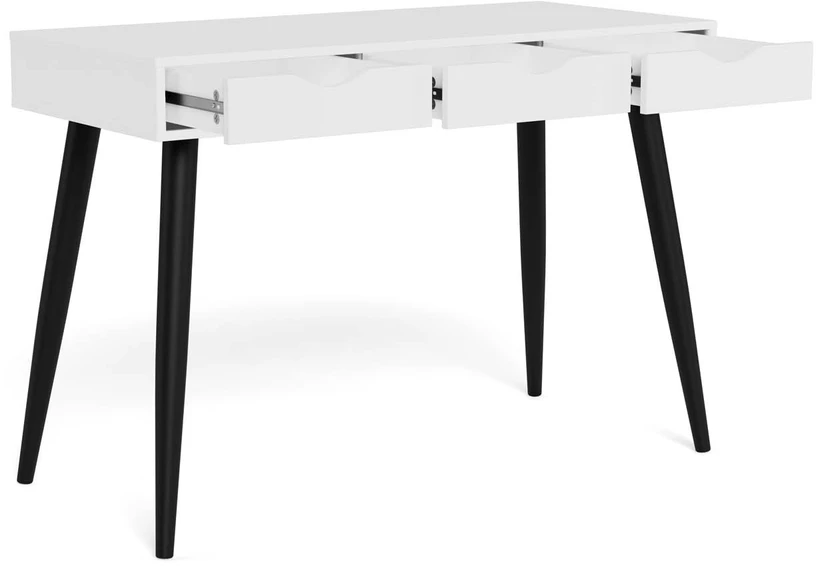 Home4You Stalas NEPTUN su 3 stalčiais, 110x50x77 cm, medžiaga: melaminas, spalva: balta, kojos: juodo metalo