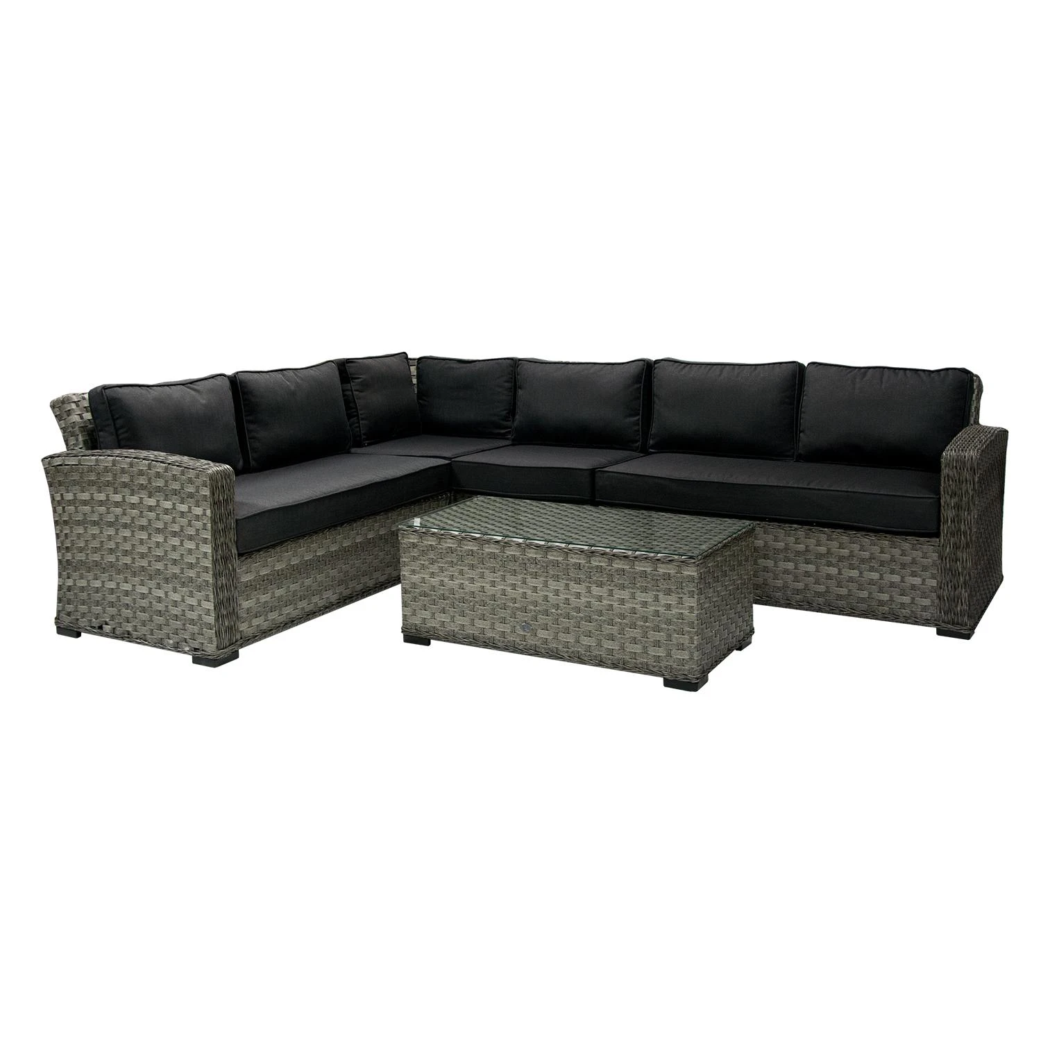 Sofa Home4You Lauko staliukas GENEVA,105x51xH39cm, stalviršis: 5mm skaidrus stiklas, rėmas: aliumininis su plastikinių vytelių apdaila, spalva: pilka