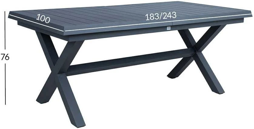 Home4You Stalas COLUMBUS 183/243x100xH76 Tamsiai pilka