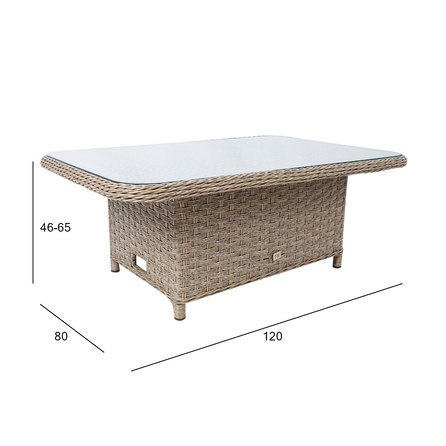 Staliukas PACIFIC 120x80xH46/65cm, pilkšvai smėlio spalvos