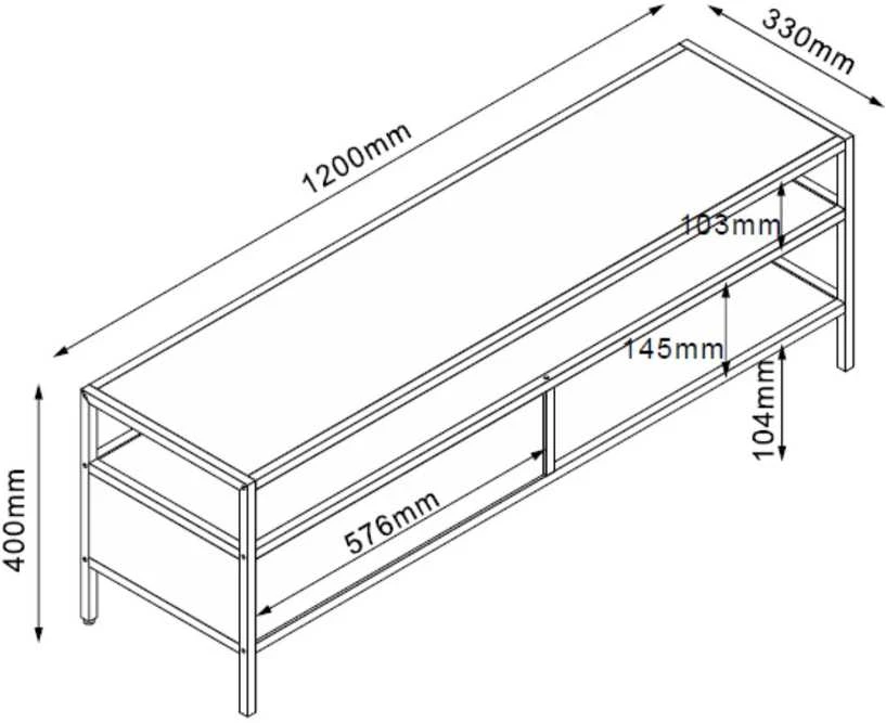 Home4You TV staliukas HEDVIG 120x33xH40cm, uosis/juodas