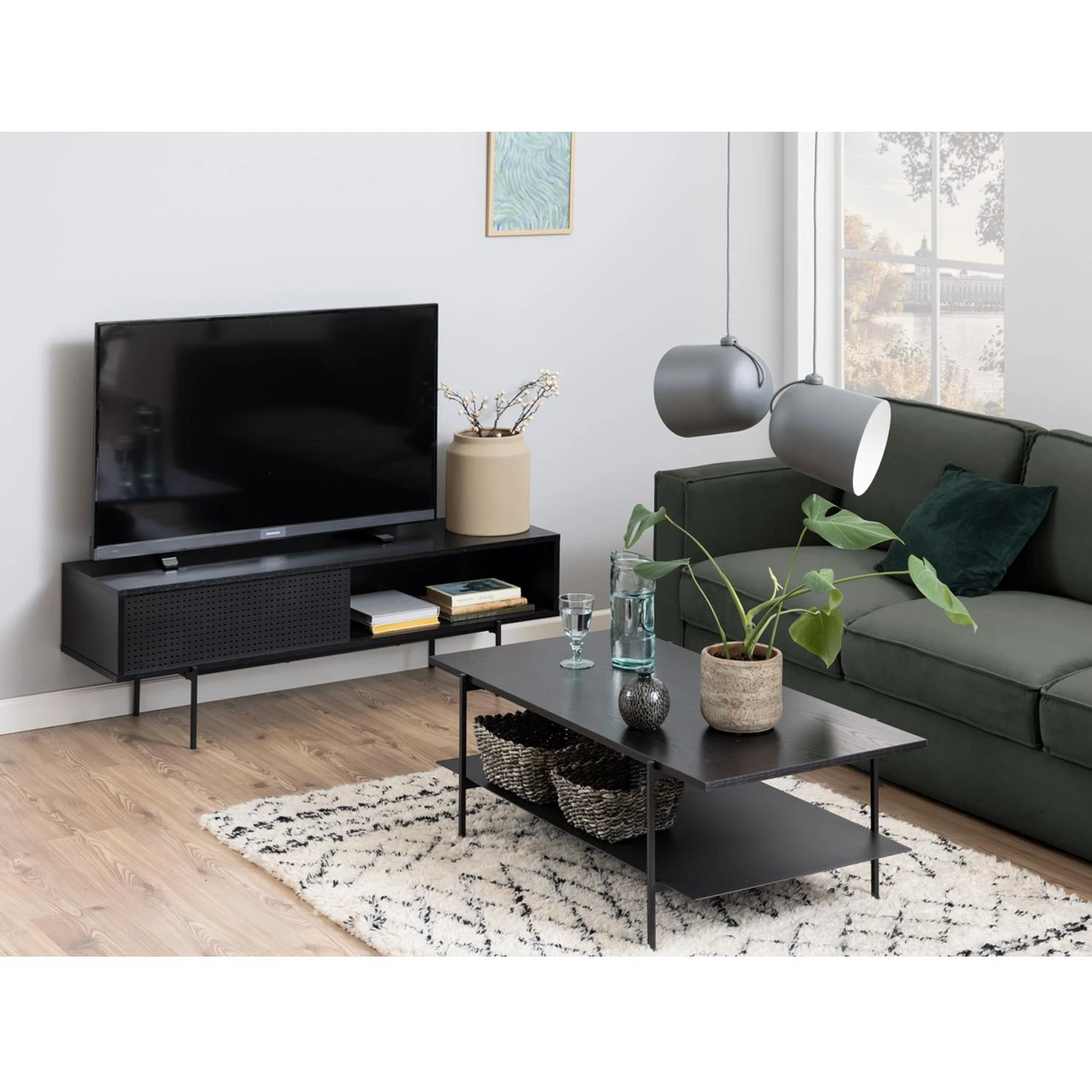 Home4You TV staliukas ANGUS 140x40xH44cm, juodas