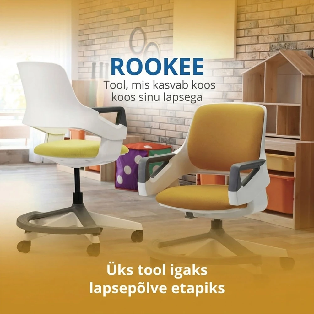 Home4You Vaikiška kėdė ROOKEE 4-14 metų 64x64xH76-93cm minkšta sėdynė ir atlošas, spalva: žydros spalvos mėlyna, baltas plastikin