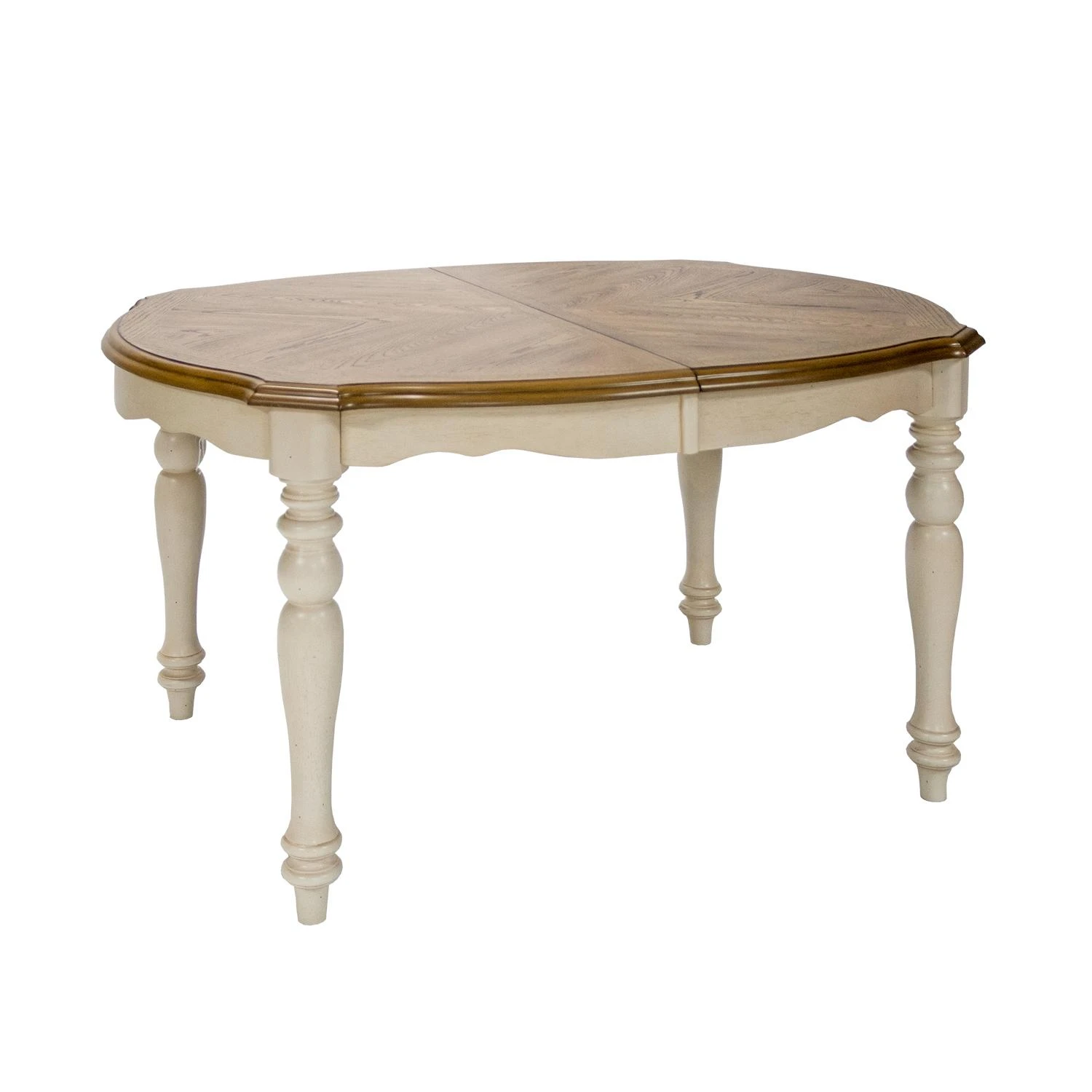 Home4You Valgomojo baldų komplektas LILY su 6 kėdėmis (14357), 106,5x137+45x76 cm, stalviršis: MDF plokštė su ąžuolo fanera, rėmai: kaučiukmedis, spalva: balta/ąžuolo