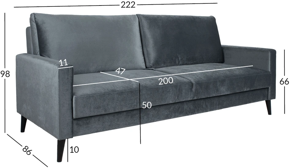 Home4You Sofa-lova ANNA su daiktadėže Pilkas aksomas