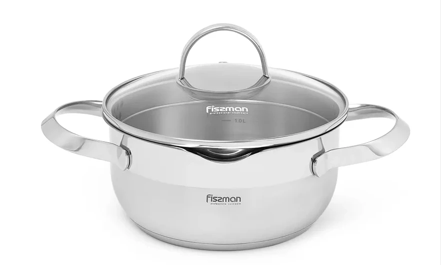Fissman Puodas CALLISTO 18x8,5cm / 1,9l su stikliniu dangčiu (nerūdijantis plienas)