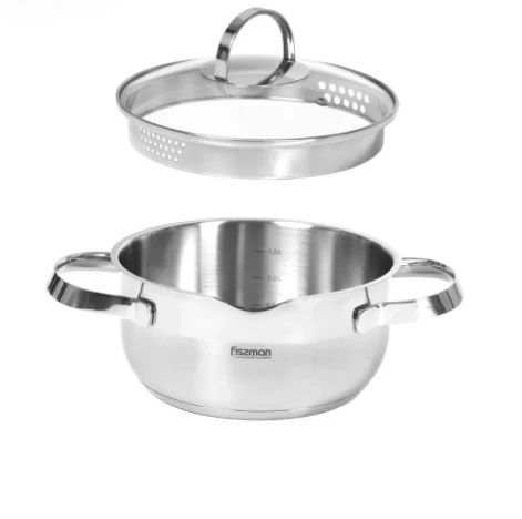 Fissman Puodas CALLISTO 18x8,5cm / 1,9l su stikliniu dangčiu (nerūdijantis plienas)