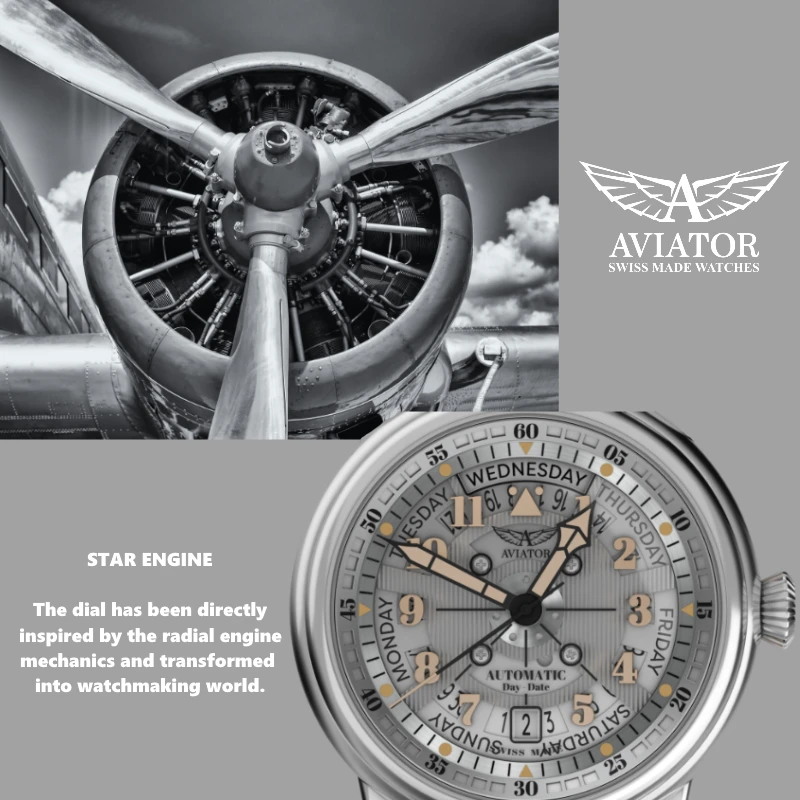 Laikrodis Aviator DOUGLAS DAY-DATE MECA-41 V.3.36.0.286.4