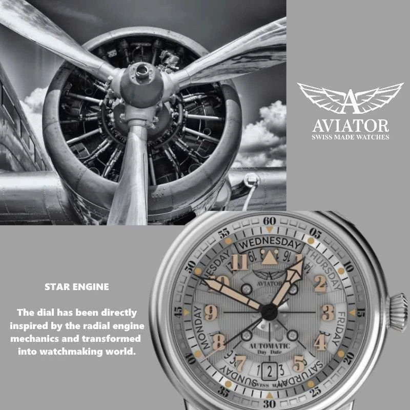 Laikrodis Aviator DOUGLAS DAY-DATE MECA-41 V.3.36.0.286.4